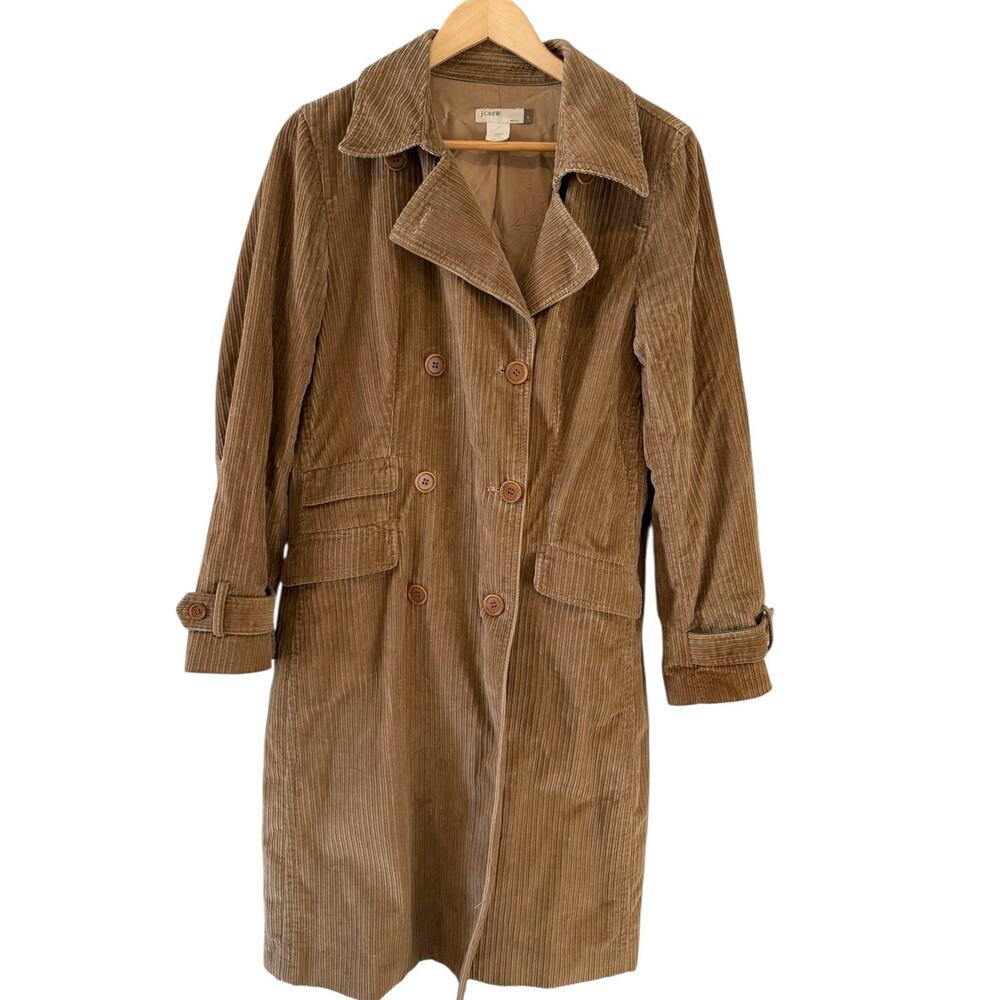 Vintage J. Crew Y2K Long Wide Wale Corduroy Trench Coat Tan L